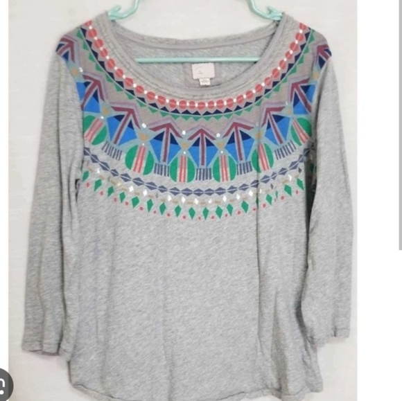 Anthropologie Postmark Tribal Grey long sleeve cotton shirt Top size medium - Picture 1 of 7